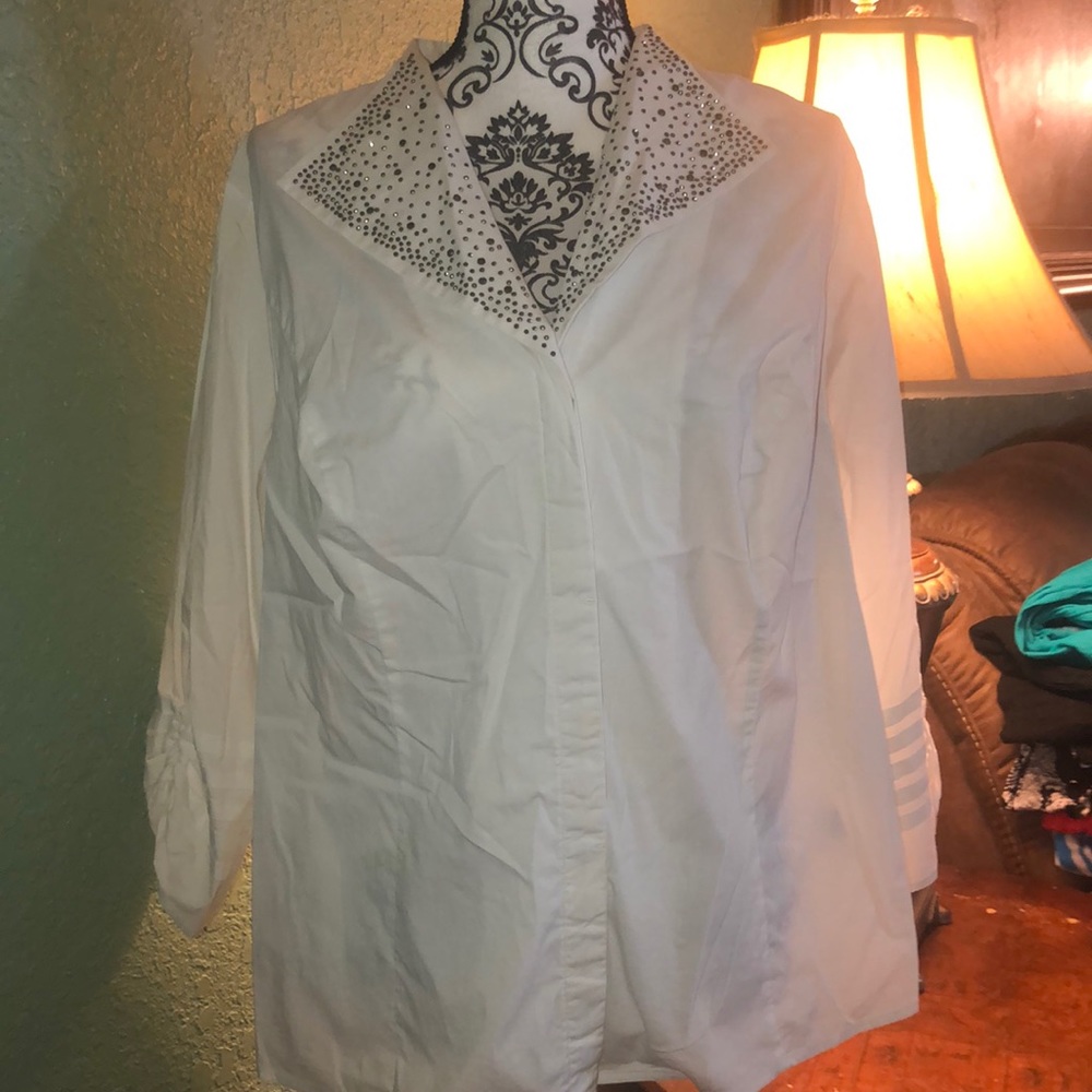 Beautiful top with rhinestone studded collar